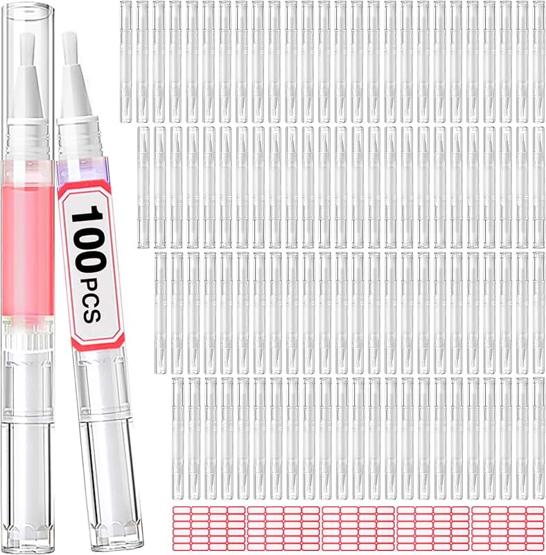 Set of 100 clear nail oil pens with brushes and labels