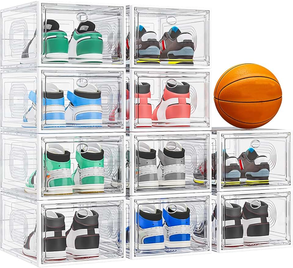 Set of 10 sturdy stackable shoe and hat storage boxes
