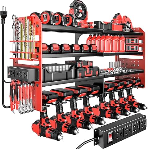 Heavy Duty Wall Mount Tool Organizer with Charging Station