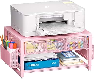 Metal Printer Stand with Drawer and Pen Holders