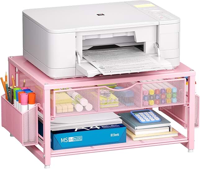 Metal Printer Stand with Drawer and Pen Holders