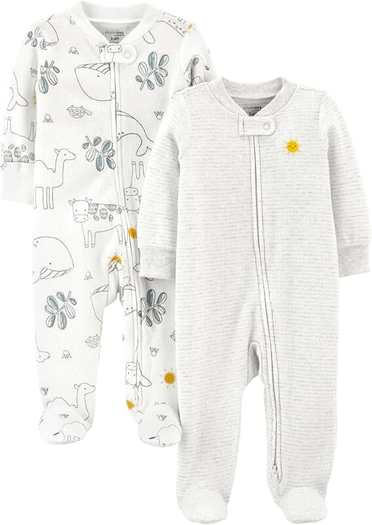 Unisex Baby 2-Way Zip Thermal Footed Sleep and Play Pack of 2