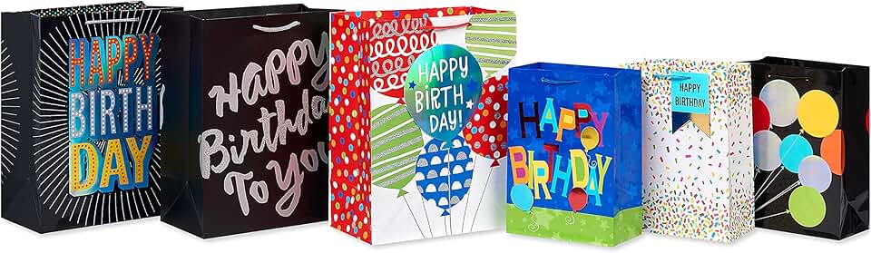 Birthday Gift Bag Assortment with 6 Bags