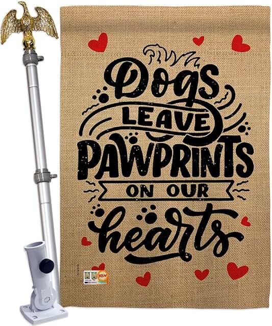 Breeze Decor Pawprints House Flag with Dog and Eagle Design