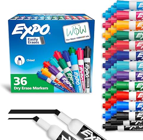 Low Odor Dry Erase Markers, Chisel Tip, Assorted Colors, 36 Pack