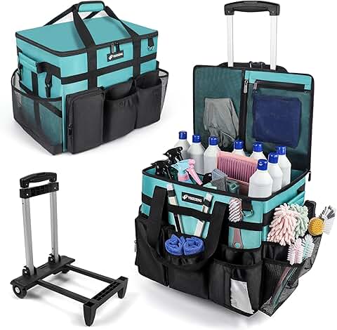 Rolling Cleaning Caddy Bag with Wheels and Pockets