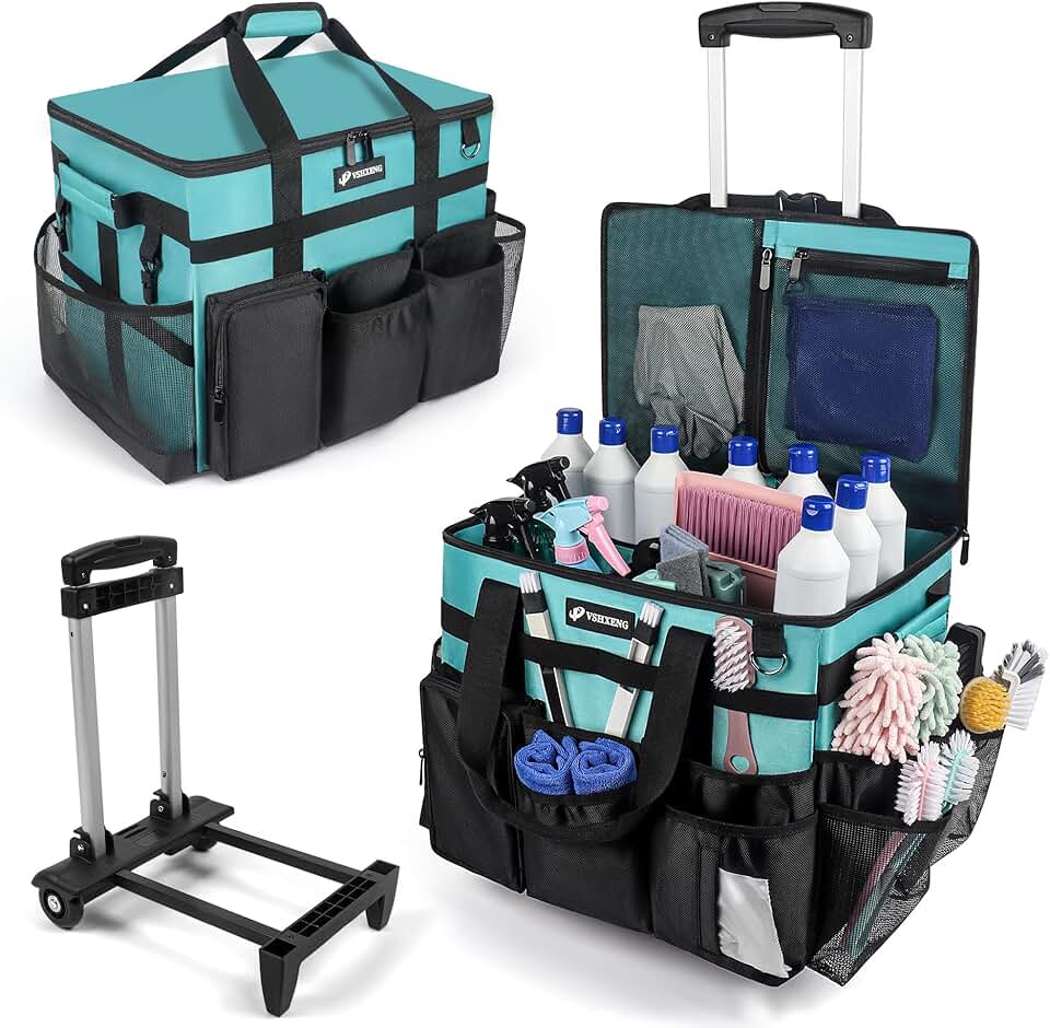Rolling Cleaning Caddy Bag with Wheels and Pockets