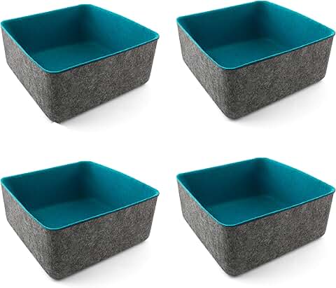 Set of four 9x9x4 inch blue felt storage bins