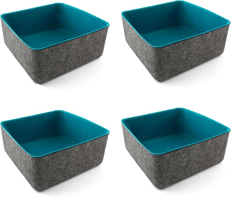 Set of four 9x9x4 inch blue felt storage bins