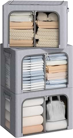 Two Stackable Storage Bins with Handles and Clear Windows