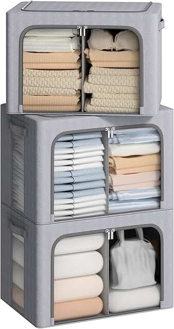 Two Stackable Storage Bins with Handles and Clear Windows