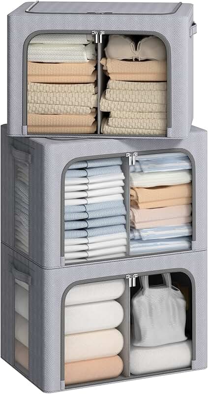 Two Stackable Storage Bins with Handles and Clear Windows