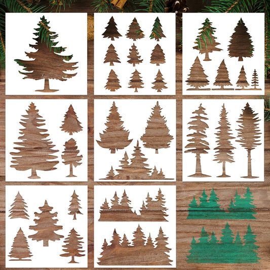 8pcs Pine Tree Reusable Drawing Templates 7.87x7.87 Inches