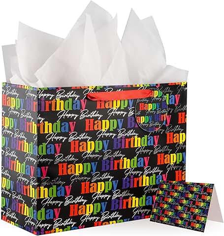 Large Black Gift Bag with Tissue and Card