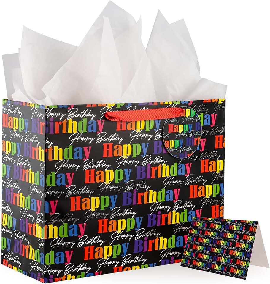 Large Black Gift Bag with Tissue and Card