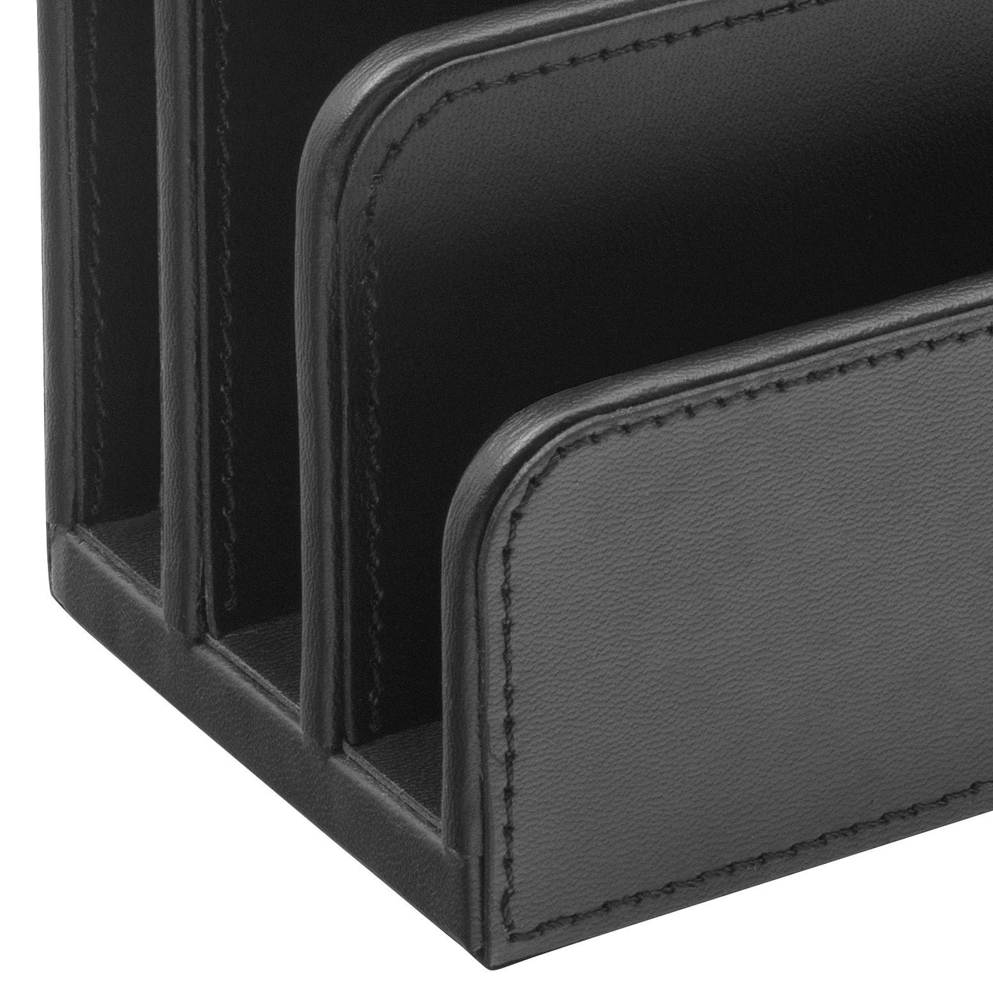 Black leather letter holder for desk storage
