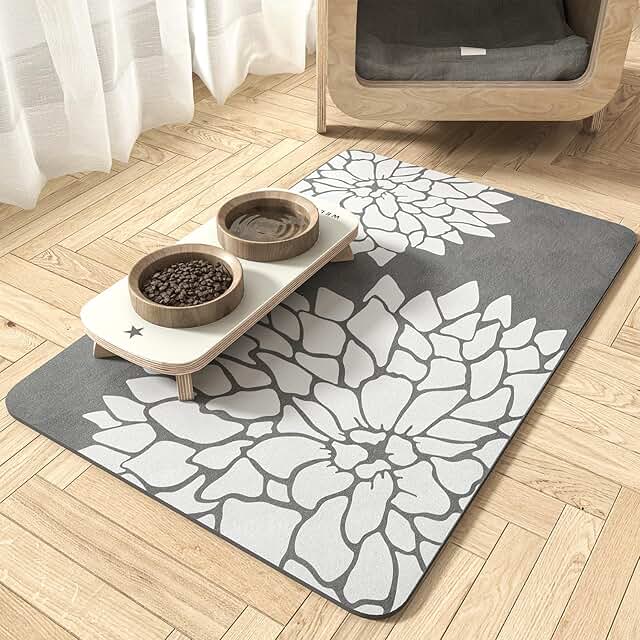 Absorbent Floral Pet Food and Water Mat 17x28 inches