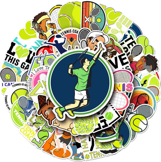 50 Waterproof Tennis Stickers for Water Bottles and More