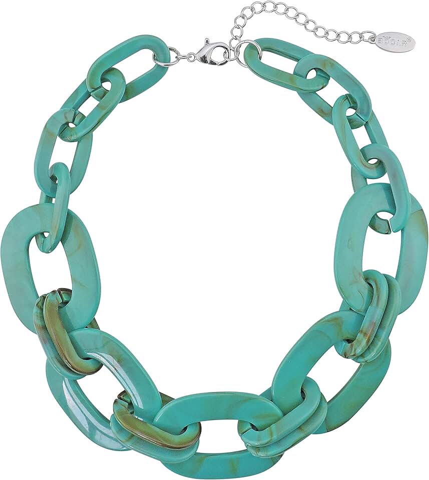 Chunky Acrylic Beads Choker with Cube Link Chain Necklace