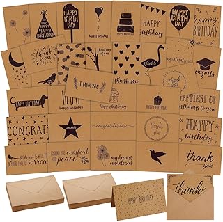 36 Assorted Kraft Paper Greeting Cards and Envelopes