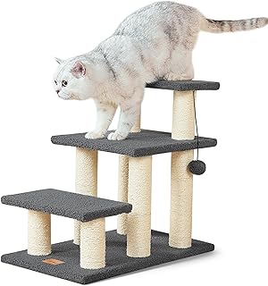 Dog and Cat Stairs with Scratching Post, 3-Step Grey