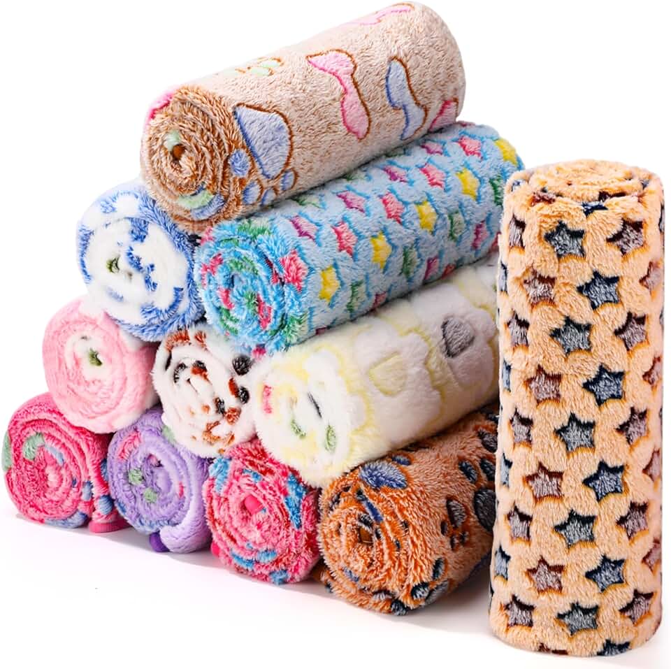 12-Piece Puppy and Kitten Fleece Blanket Set