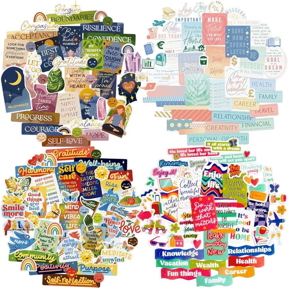 Mega Bundle of 183 Vision Board Stickers for Self-Care and Goal Setting