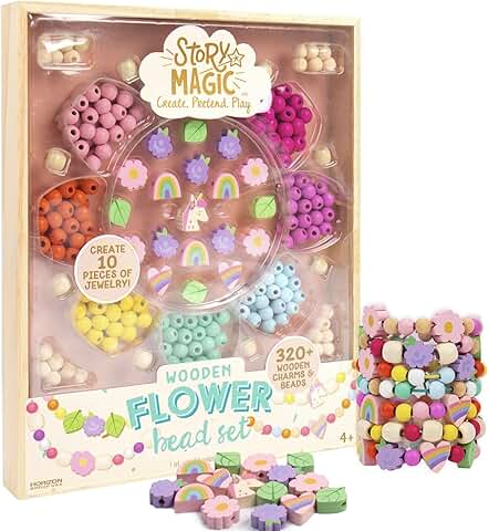 Wooden Flower Bead Set for Bracelets and Crafts