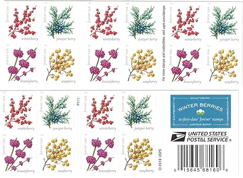 Set of 20 First Class Winter Berries Postage Stamps