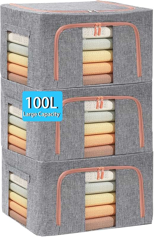 Large Foldable Clothes Storage Bins with Clear Windows, 3 Pack
