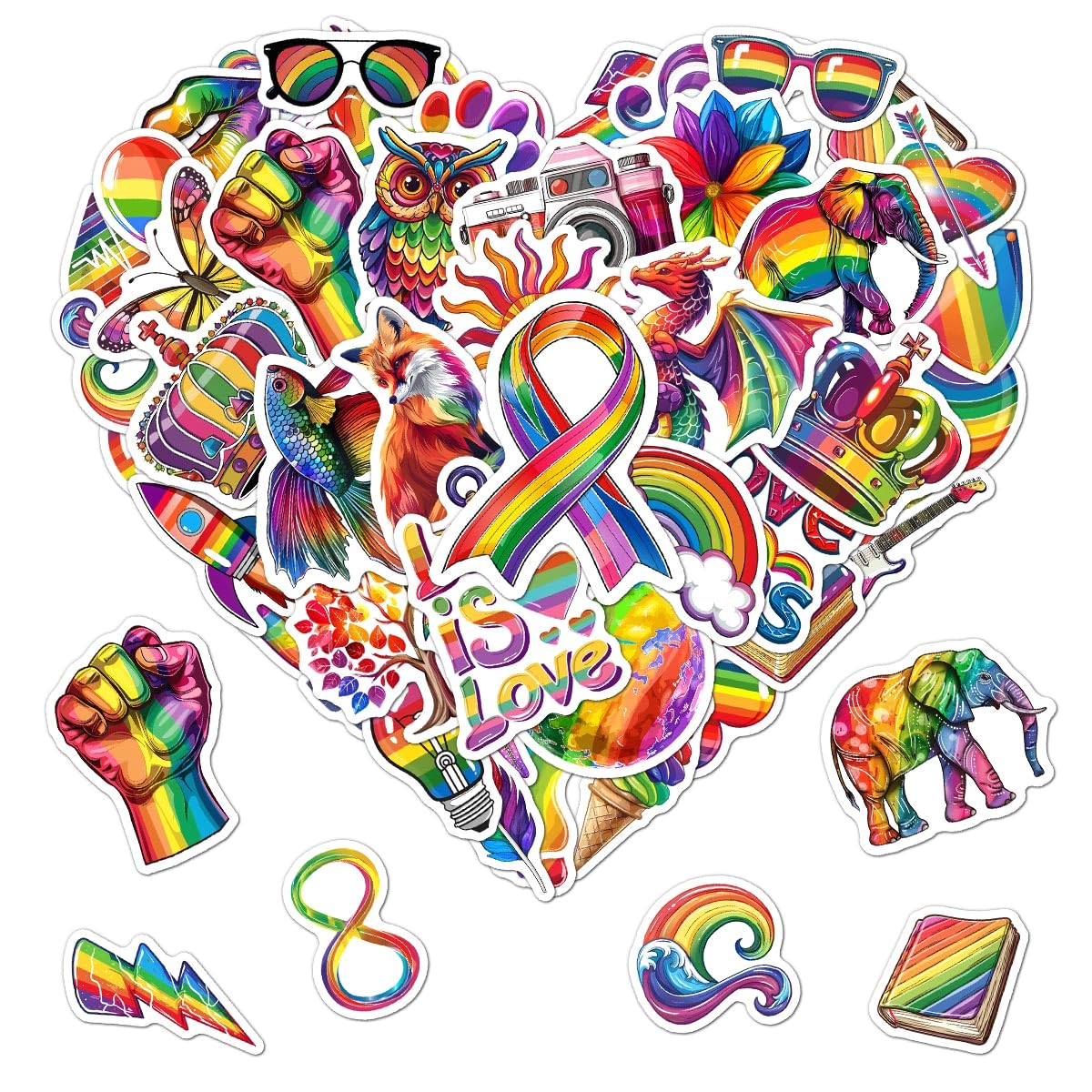 50 Waterproof LGBT Pride Stickers for Water Bottles and Laptops