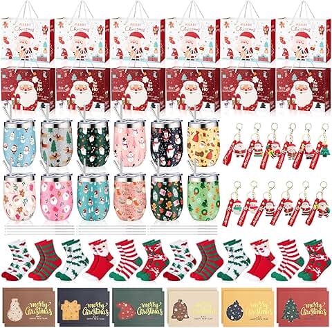 12-Piece Christmas Gift Set with Tumbler Socks Keychains and Cards