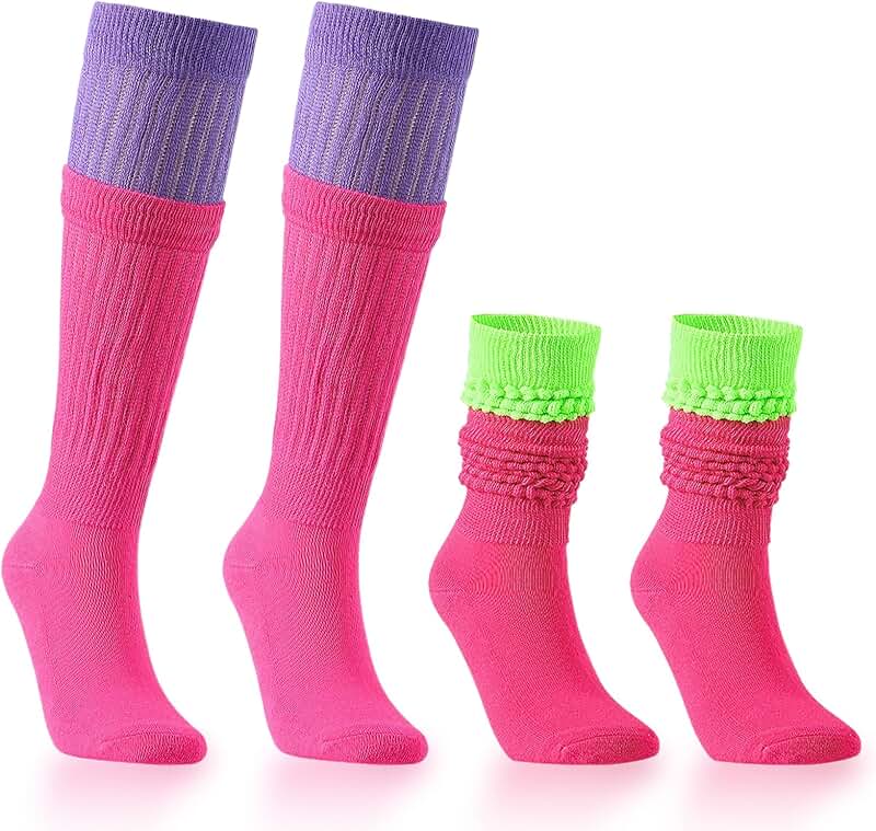 Two Pairs of Neon Slouch Socks and Leg Warmers