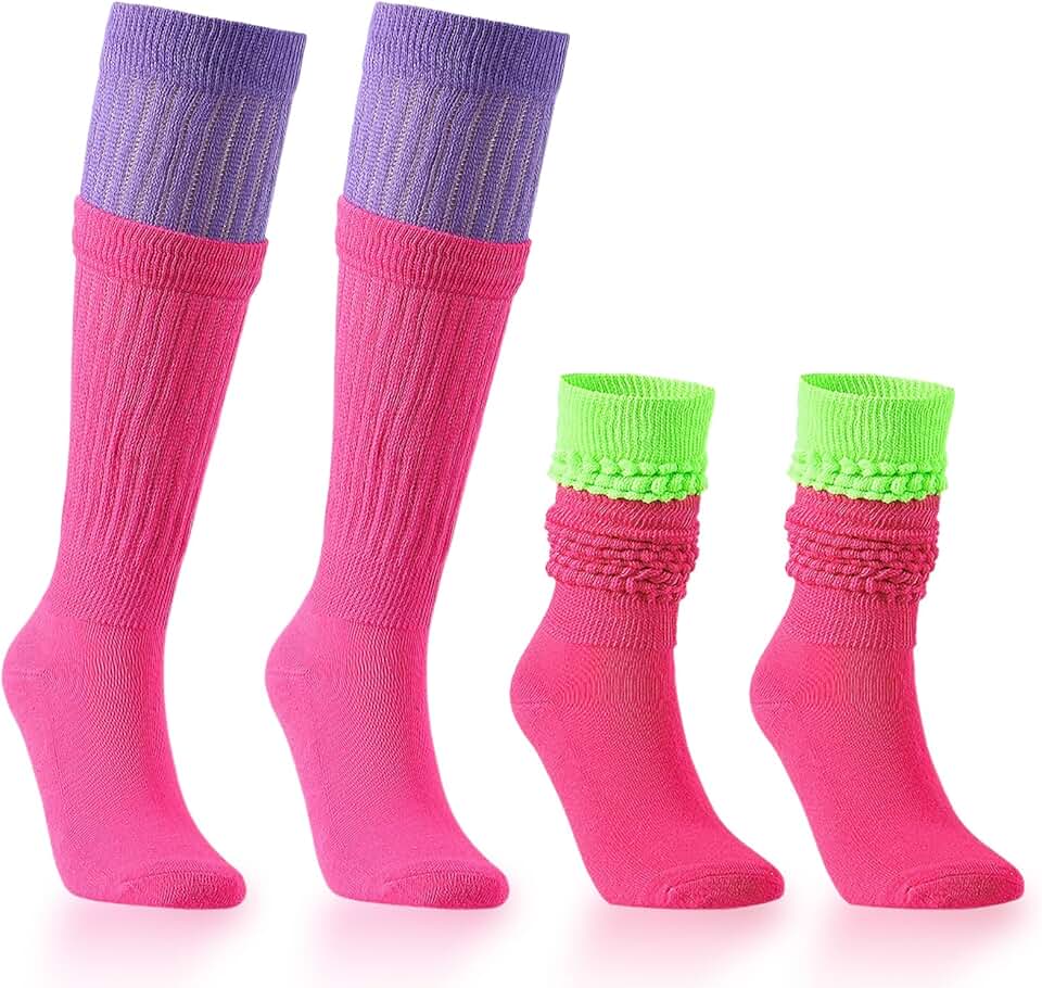Two Pairs of Neon Slouch Socks and Leg Warmers