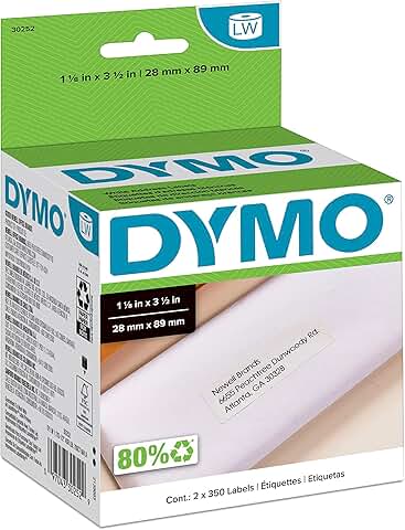 White Mailing Address Labels, 1-1/8" x 3-1/2", 2 Rolls