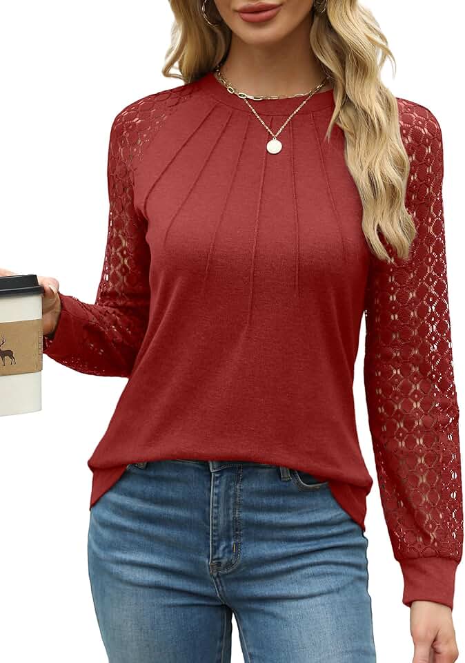 Women's Dressy Business Casual Long Sleeve Lace Blouses