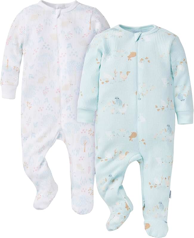 Baby girls' 2-pack zip-up thermal footed sleepers