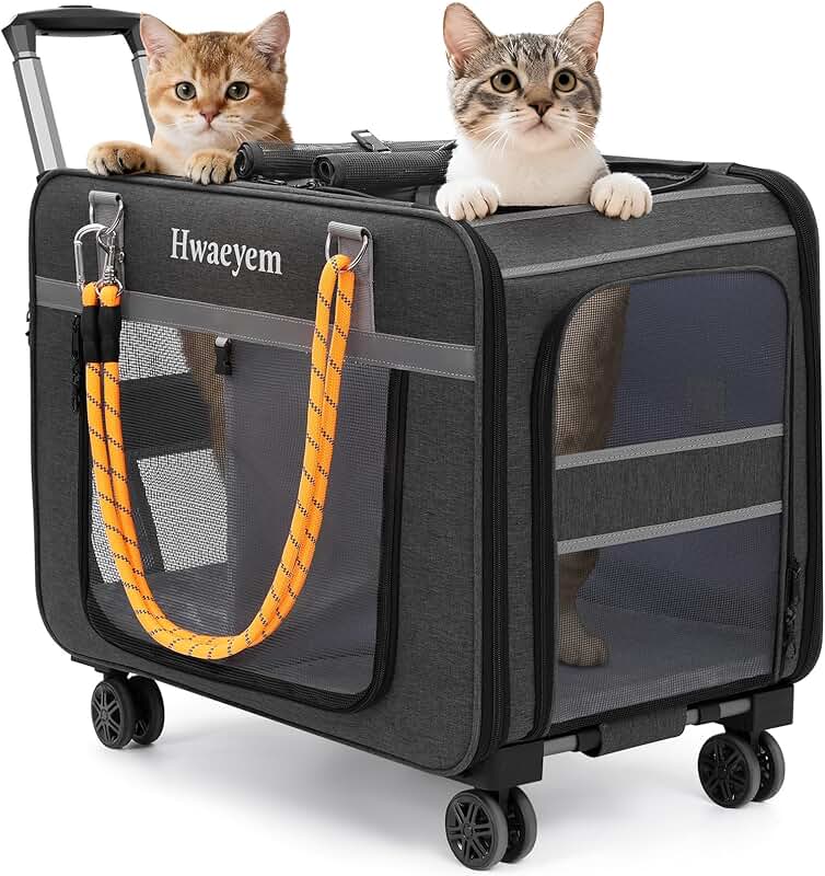 Large Rolling Pet Carrier for Cats and Small Dogs