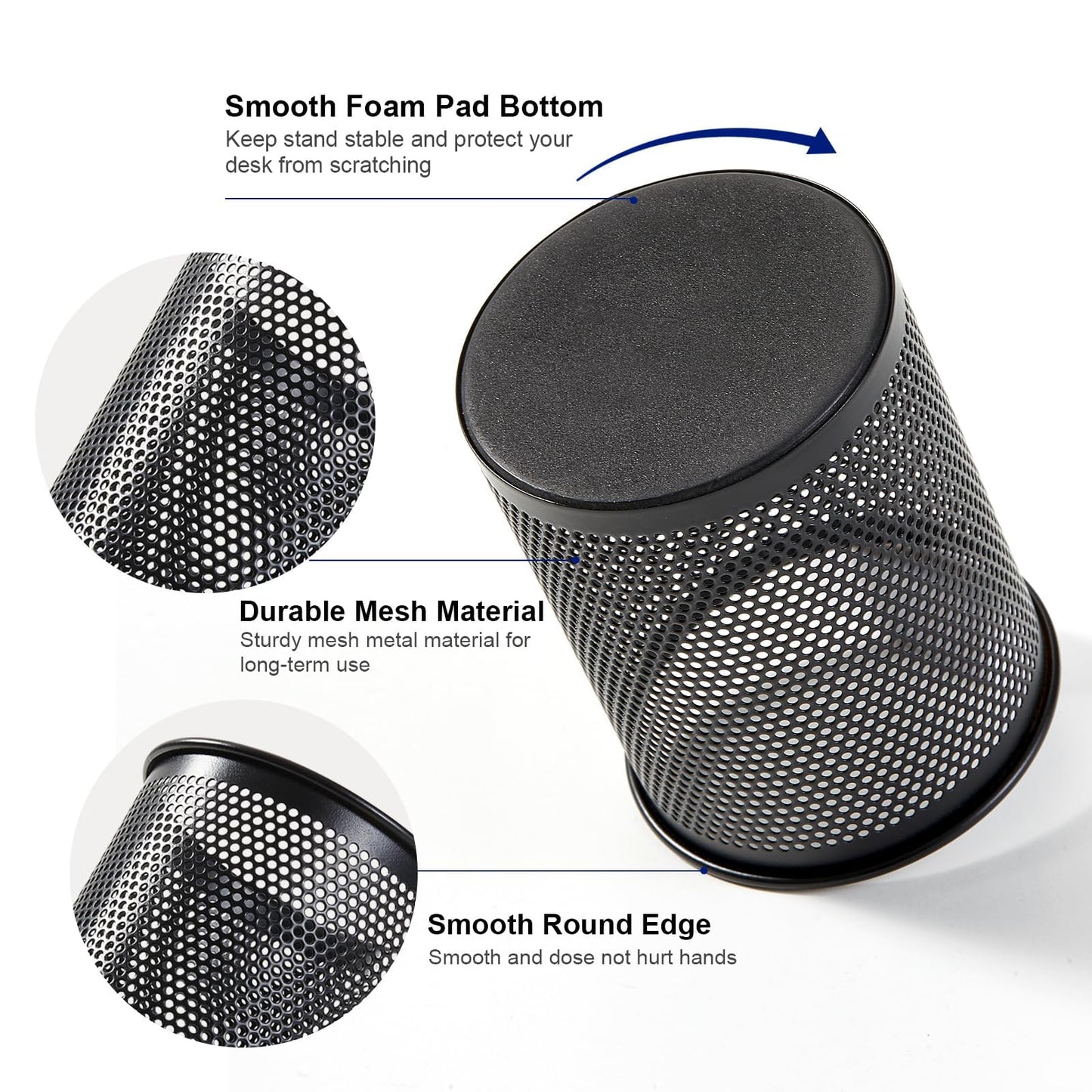 Wire Mesh Pen Holder with Foam Pad and Non-Slip Bottom