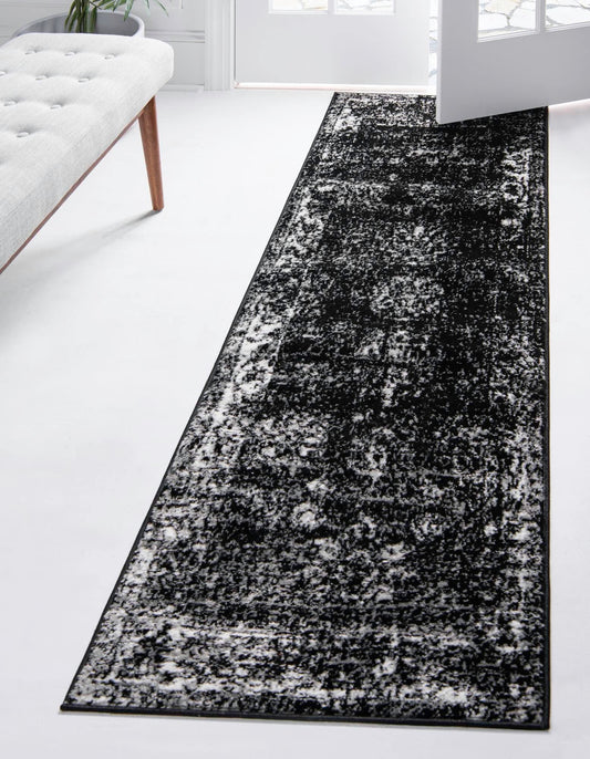 Sofia Traditional Vintage Black Runner Rug 2' x 7')