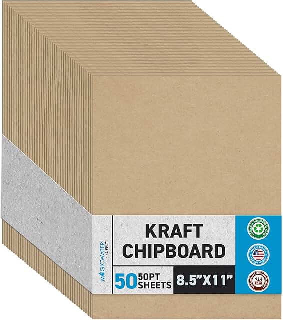 8.5x11 Inch Heavy Duty Kraft Chipboard Sheets, 50 Pack