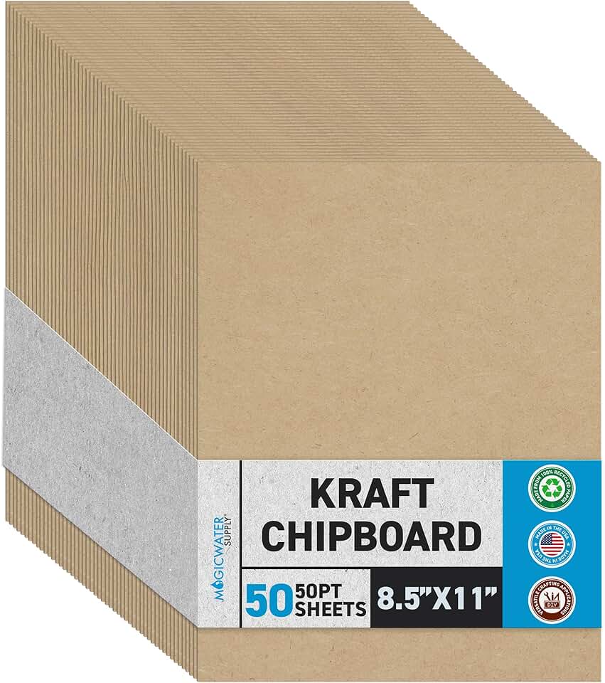 8.5x11 Inch Heavy Duty Kraft Chipboard Sheets, 50 Pack