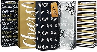 Set of five black, gold, and silver wine gift bags