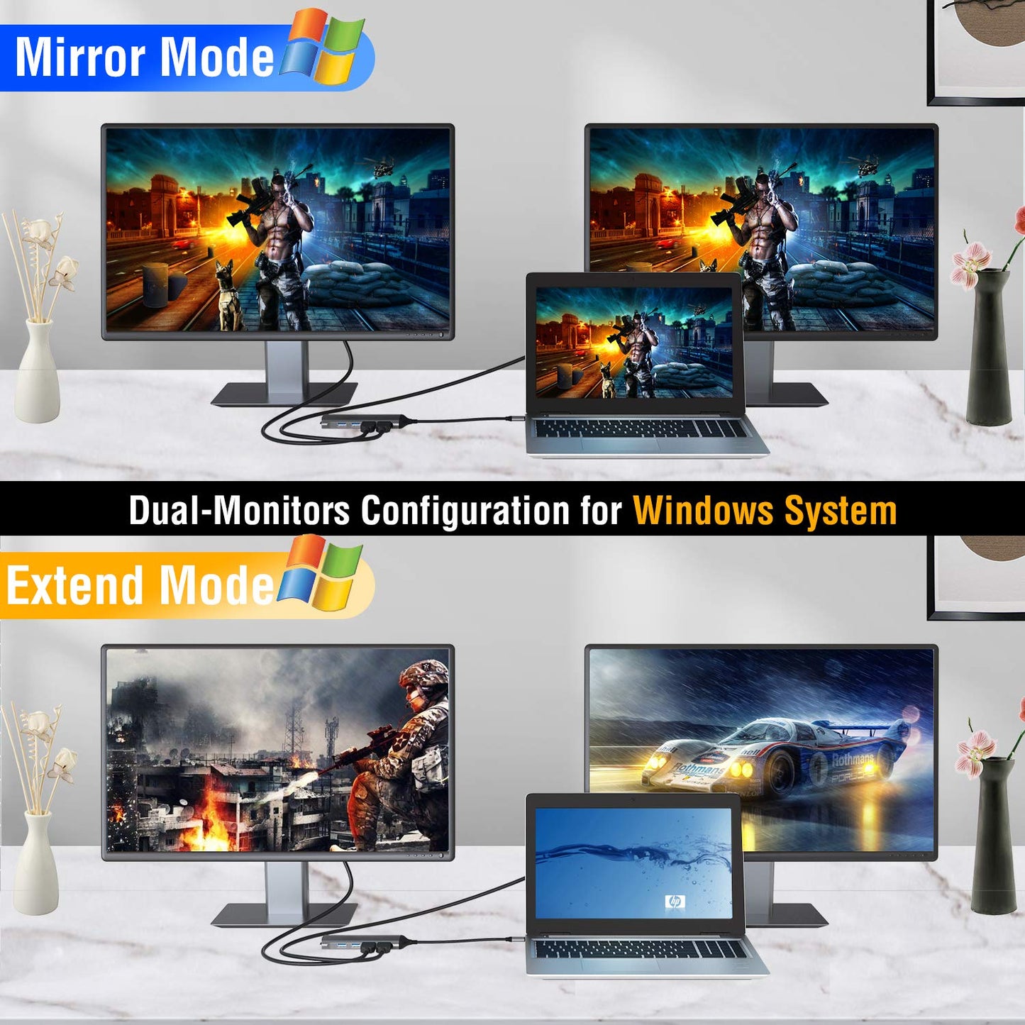 Dual HDMI Laptop Docking Station Dual Monitor, Universal USB C Dock Triple Display Adapter for MacBook Pro Air, Windows Type C Laptops