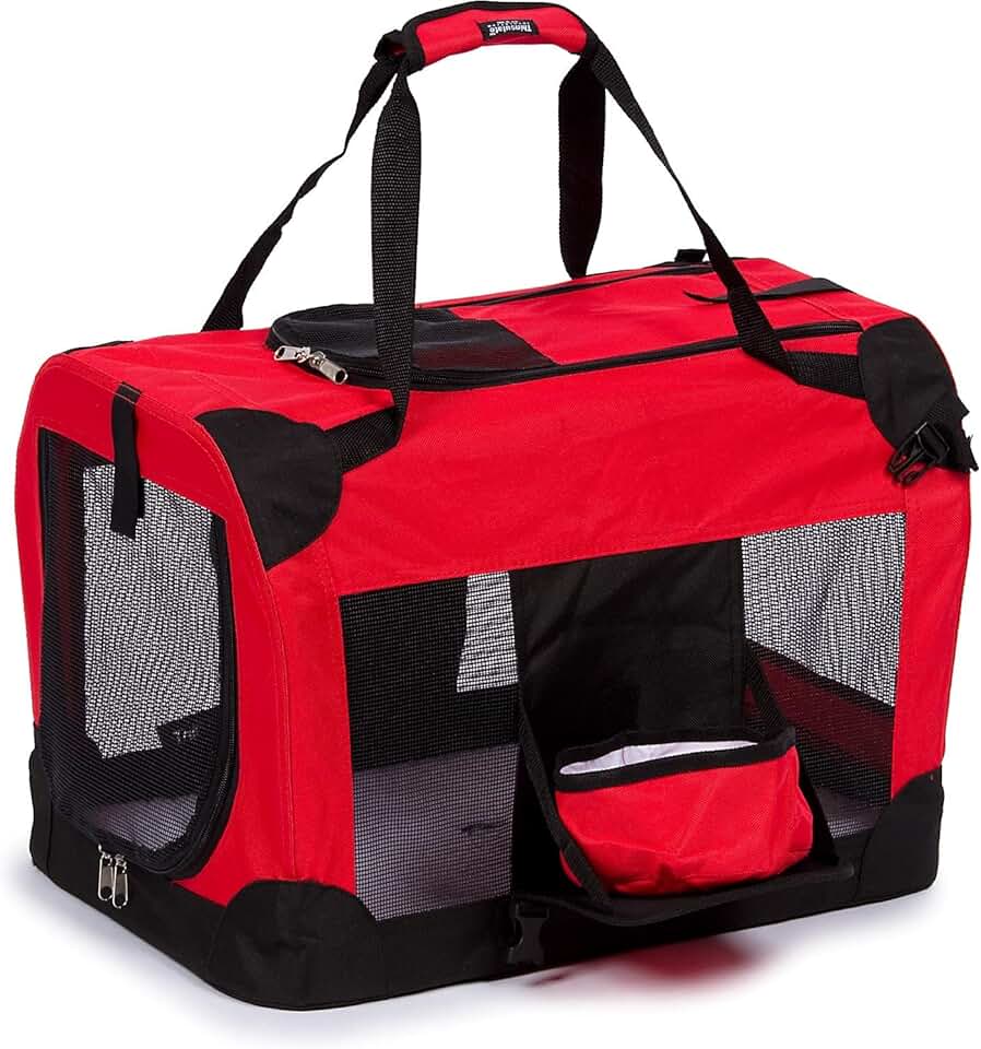 Large Red Collapsible Metal Dog Crate with Removable Tray