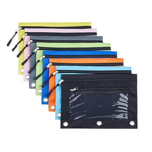 8-Pack Multi-Color 3-Ring Pencil Pouches with Zipper