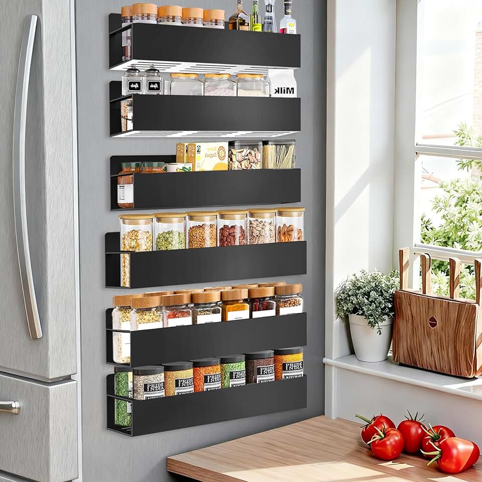 Magnetic Spice Rack Organizer for Fridge and Oven (6 Pack)