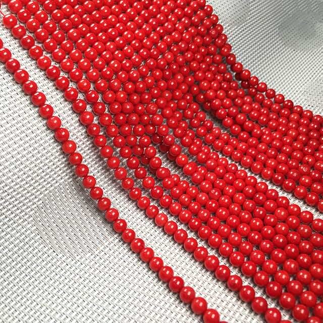 Natural round red coral beads for jewelry making