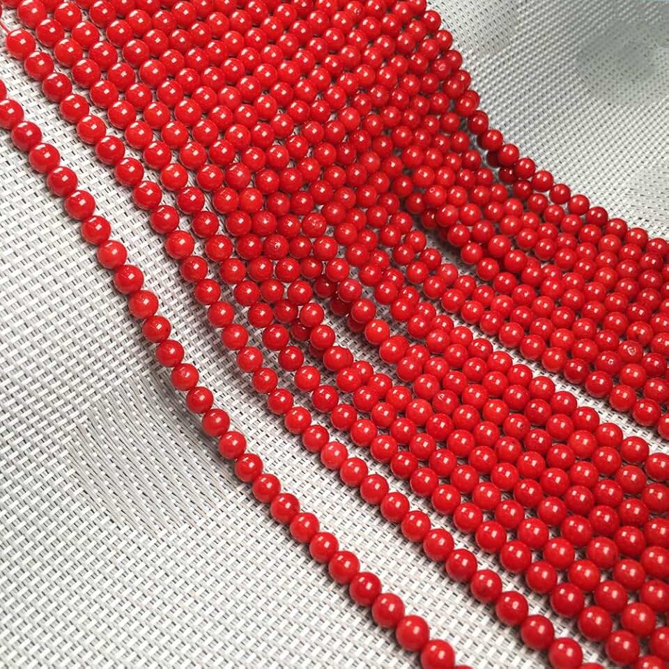 Natural round red coral beads for jewelry making