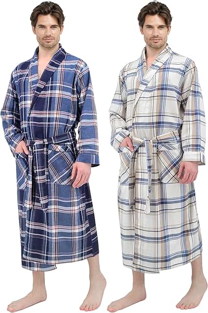 Men's Two-Pack Long Sauna Robe in Cotton Flannel